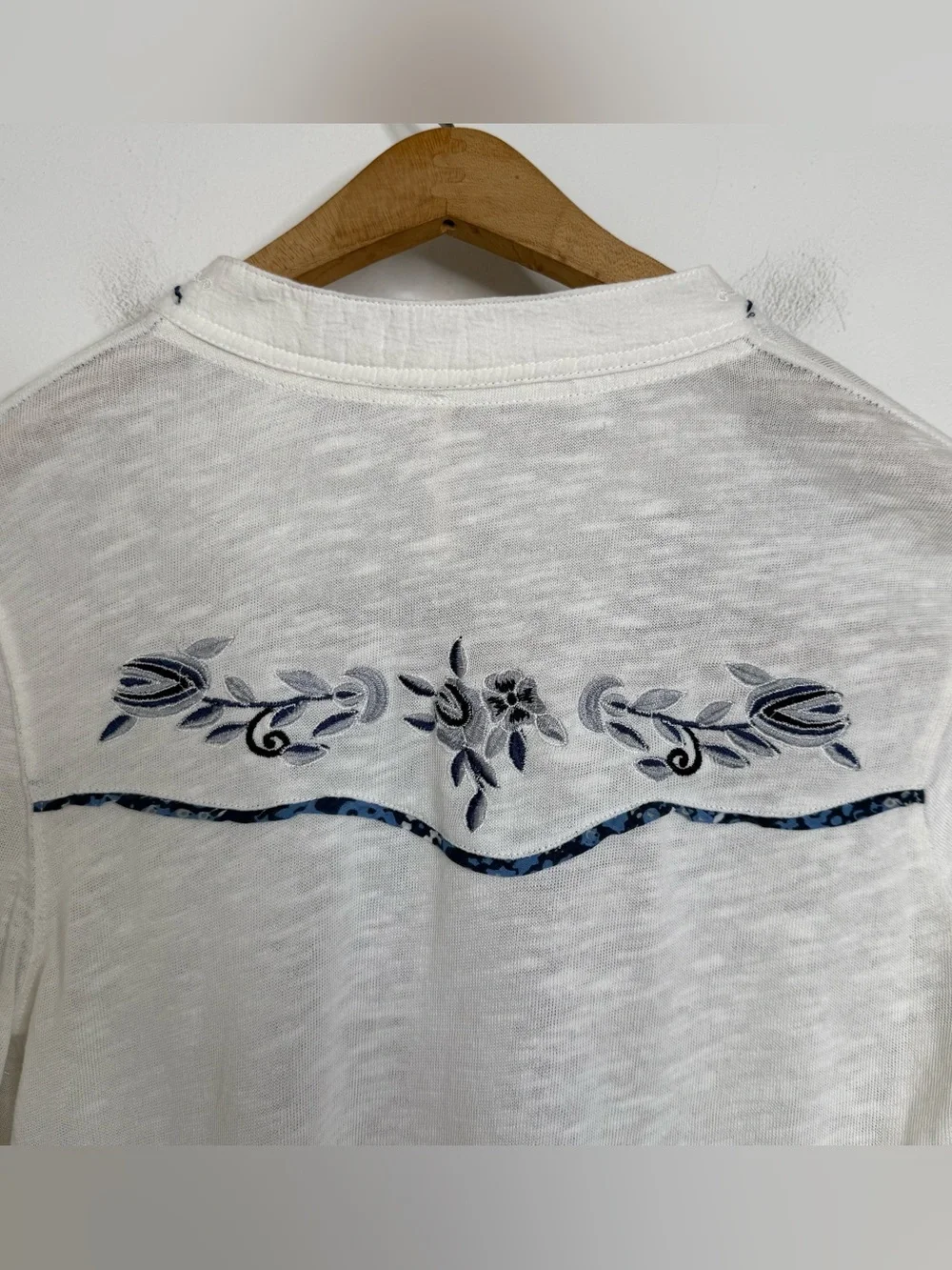 Free People Sundance Kid Henley Floral Embroidered Blouse Pearl Snap S Western